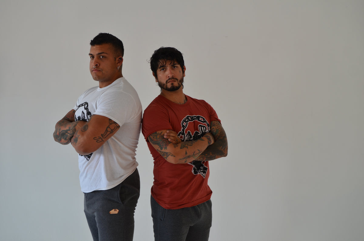 Latex glove with dumbbell t-shirt